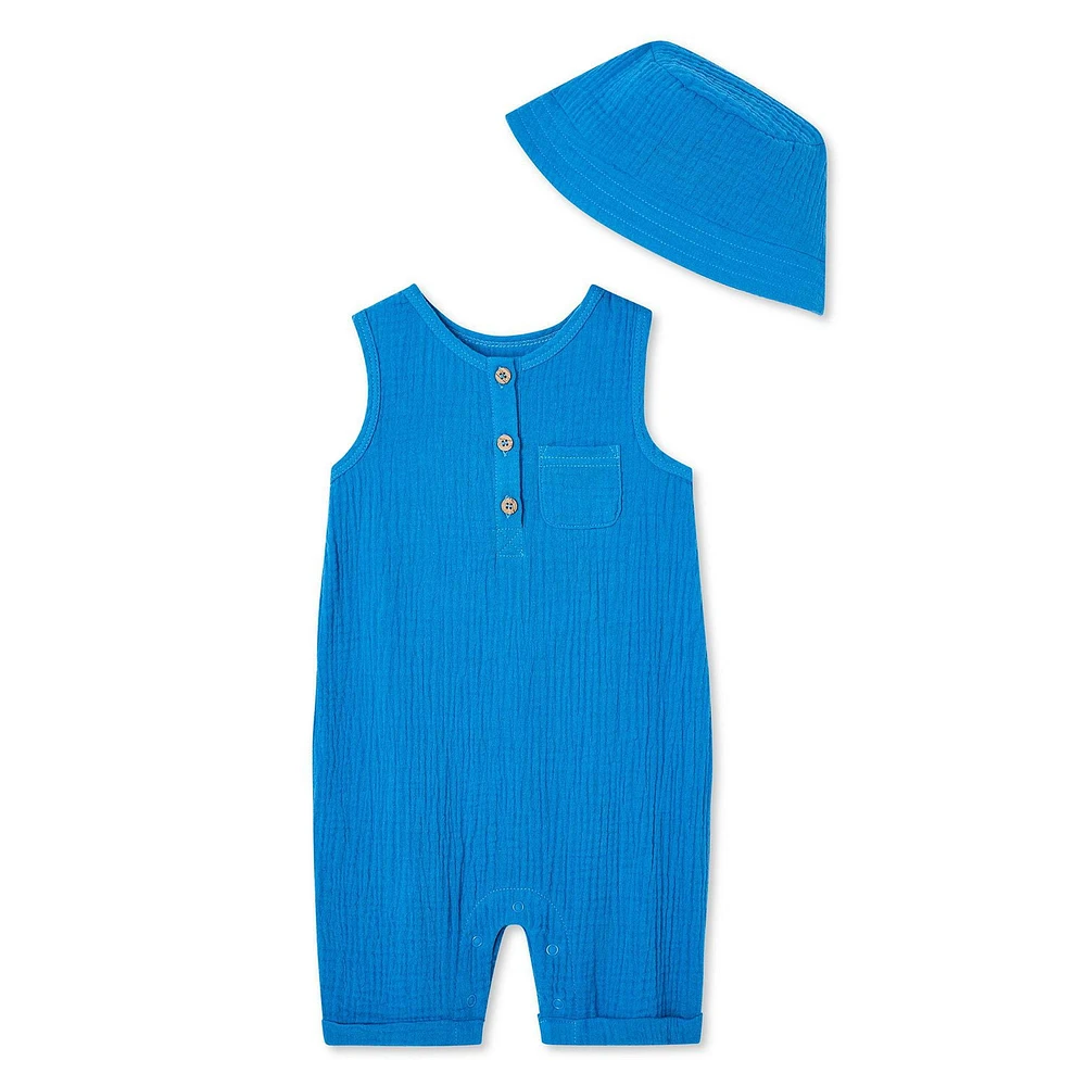 George Baby Boys' Crinkle Romper 2-Piece Set
