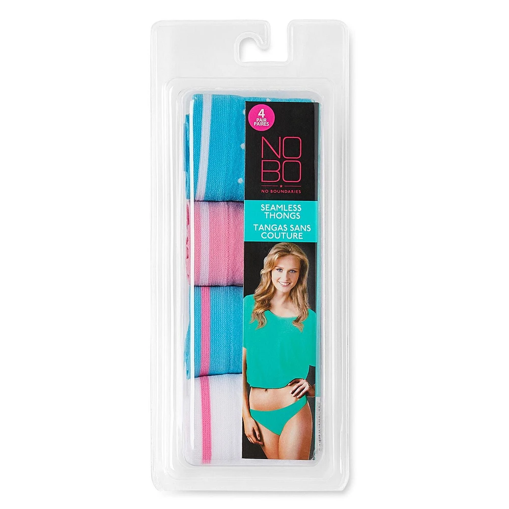 No Boundaries Women's Seamless Thongs 4-Pack, Sizes S-XL
