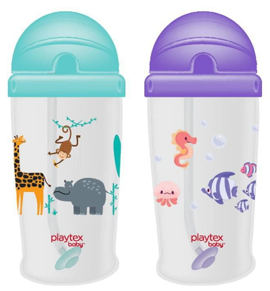 Gobelet avec paille lestée à couvercle rabattable Playtex Baby® - paquet de 2 Boisson facile à partir de !