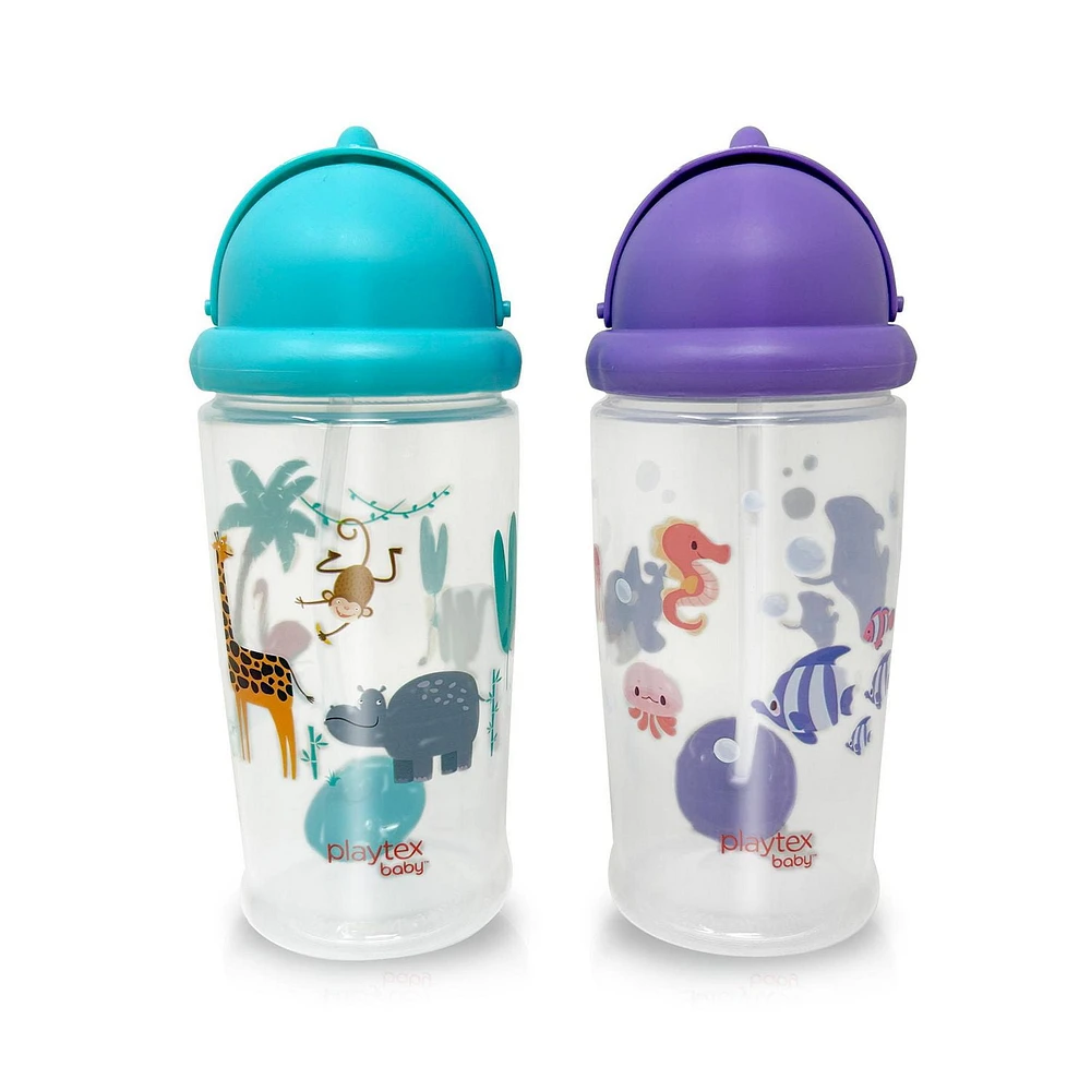 Gobelet avec paille lestée à couvercle rabattable Playtex Baby® - paquet de 2 Boisson facile à partir de !