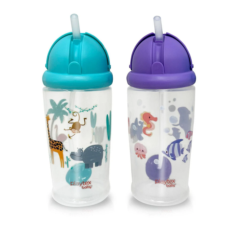 Gobelet avec paille lestée à couvercle rabattable Playtex Baby® - paquet de 2 Boisson facile à partir de !