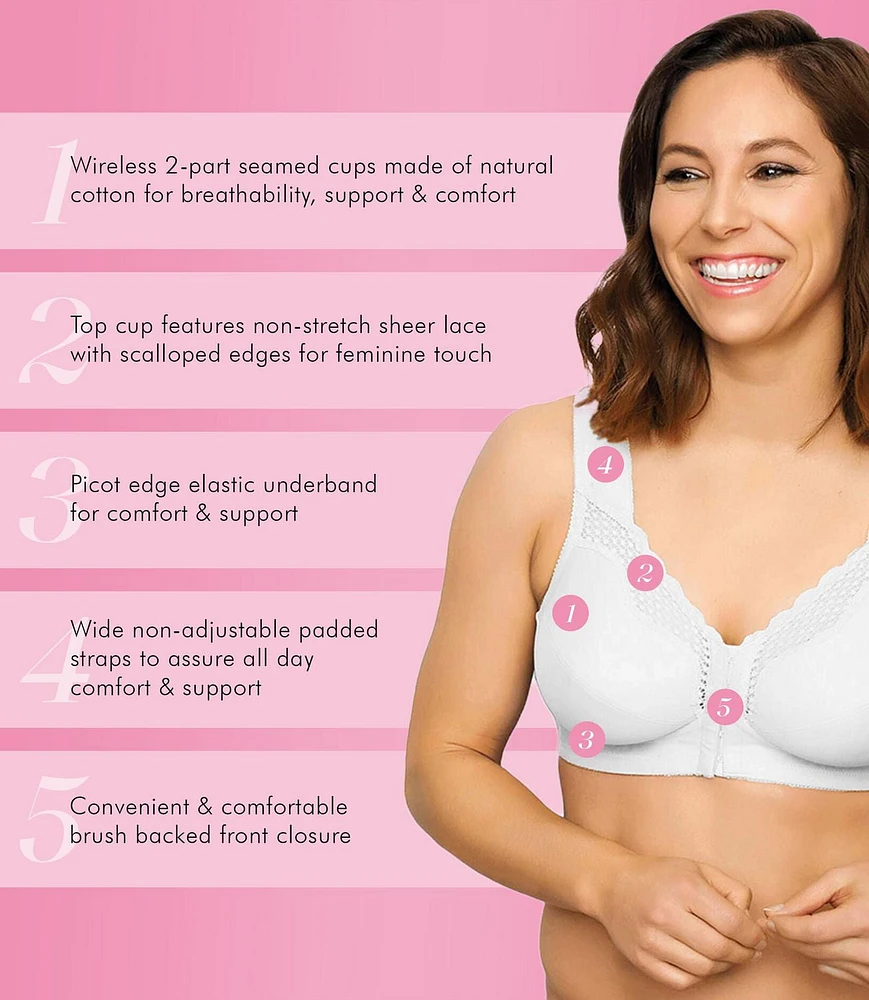 Exquisite FORM® entièrement -#9600531 Soutien-gorge de posture couvrant, à bonnets souples et en coton, dentelle, fermeture sur le devant, sans fil Tailles Disponibles 38C