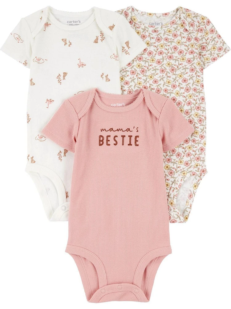 Carter's Child of Mine – Bodys pour bébé fille Mama's Bestie, lot de 3 Prématuré-18 mois