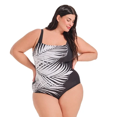 Krista Plus Women's Square Neck Tropical Print One Piece Swimsuit