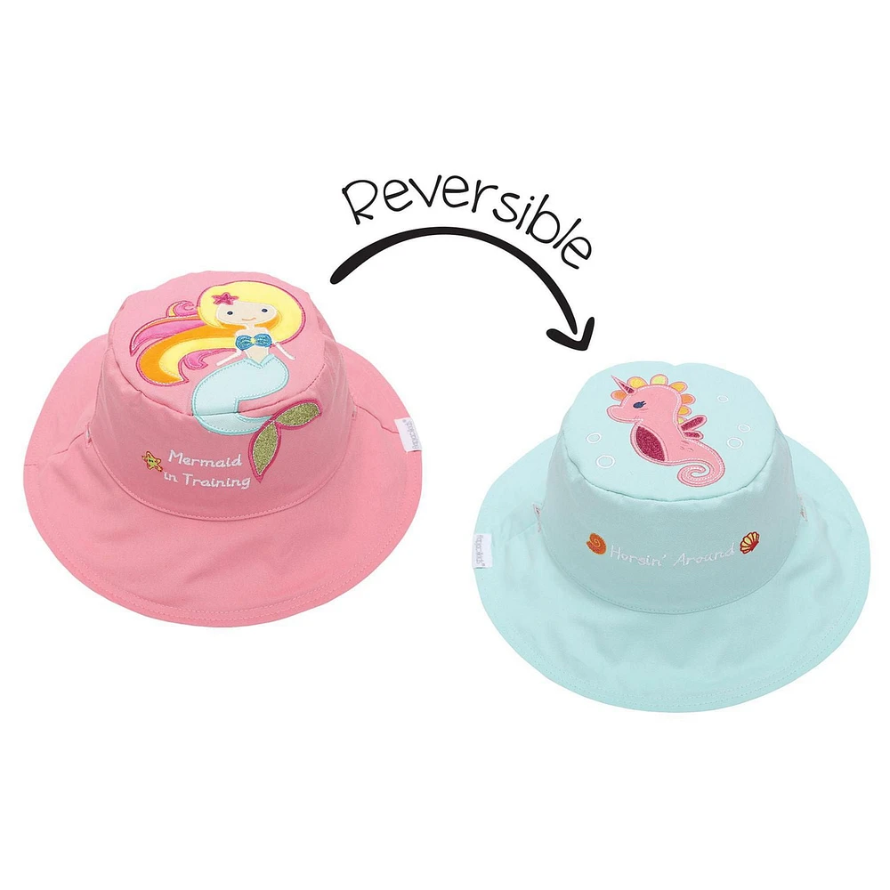 FlapJackKids - Chapeau de soleil réversible pour bébés, enfants et petites - Sirène et hippocampe - UPF 50+