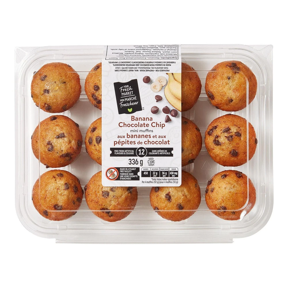 Your Fresh Market Banana Chocolate Chip Mini Muffins, 12 muffins, 336 g total