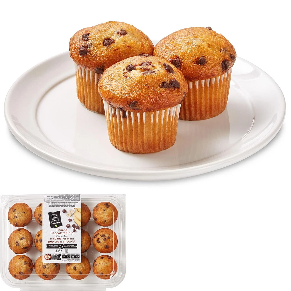 Your Fresh Market Banana Chocolate Chip Mini Muffins, 12 muffins, 336 g total