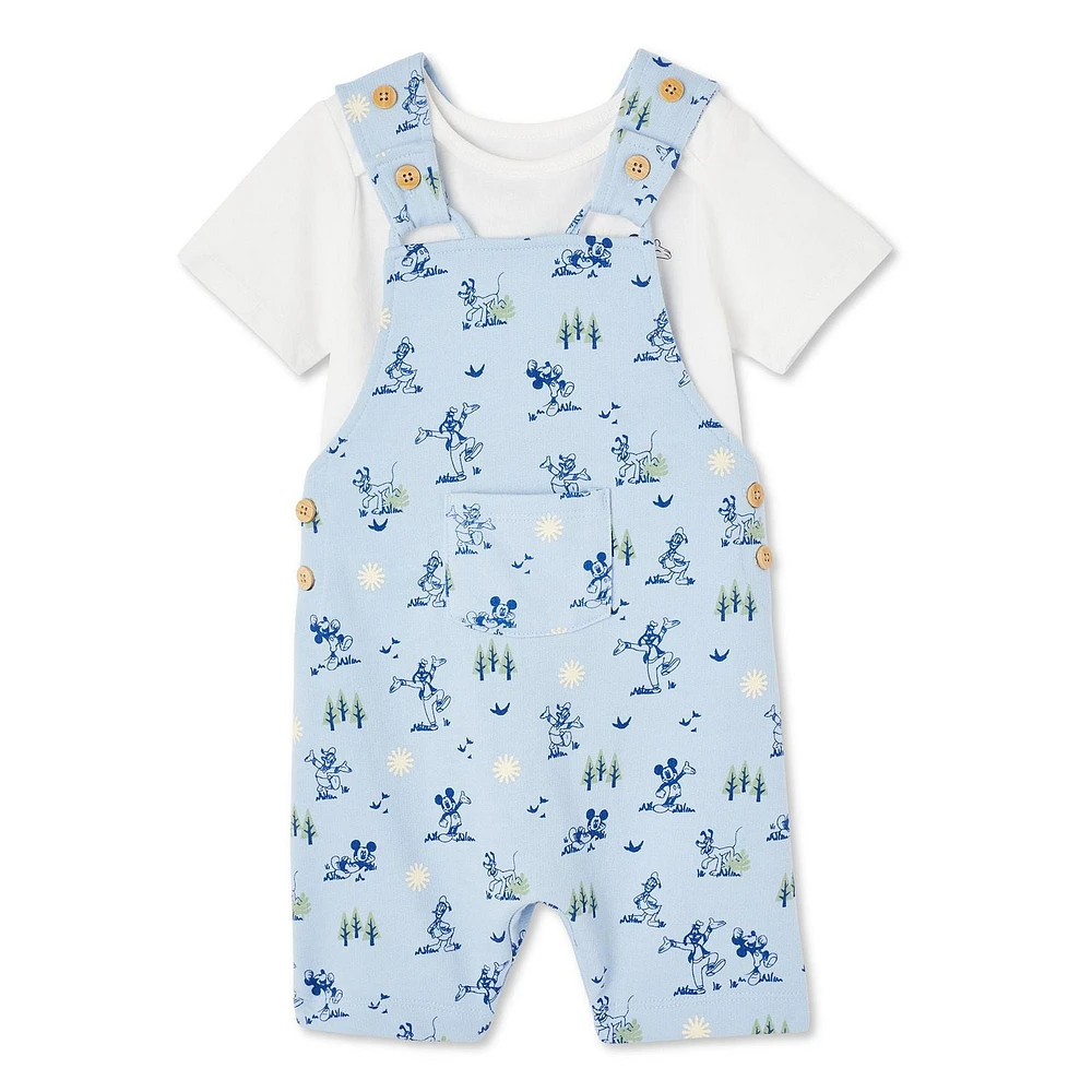 Disney Infants' Gender Inclusive Mickey Mouse Overall 2-Piece Set