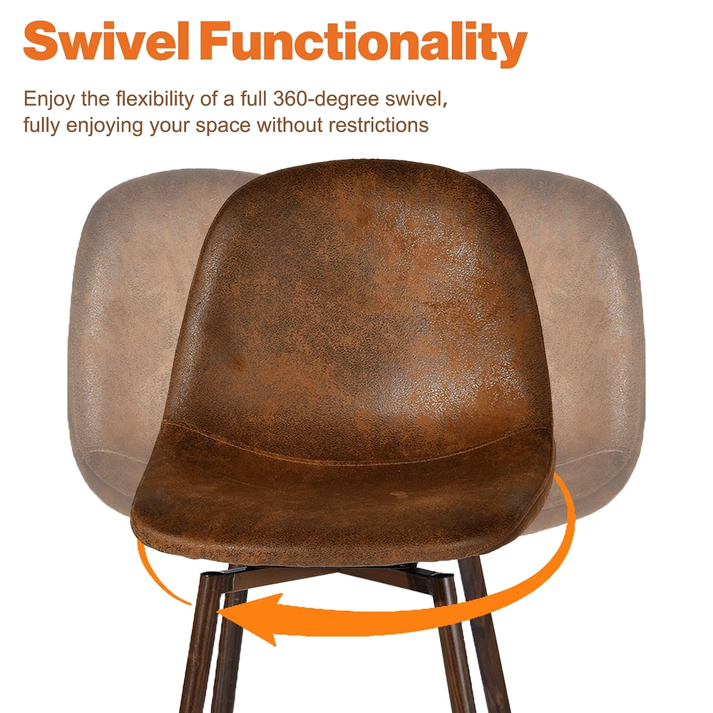 Homy Casa Contemporary Set of 2 Barstool Swivel Counter Stools - Upholstered Ergonomics Seat Barstools for Kitchen Island Dining Room, Brown Faux Suede