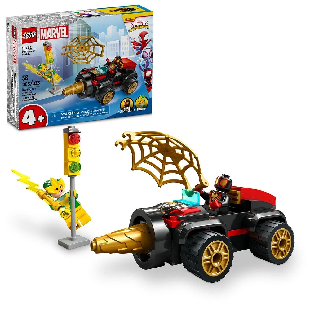 LEGO Marvel Drill Spinner Vehicle, Miles "Spin" Morales Car with 2 Minifigures, Marvel Toy from Disney+ TV Series Spidey and His Amazing Friends, Gift for Kids, Spider-Man Toy for 4-6 Year Olds, 10792, Includes 58 Pieces, Ages 4+