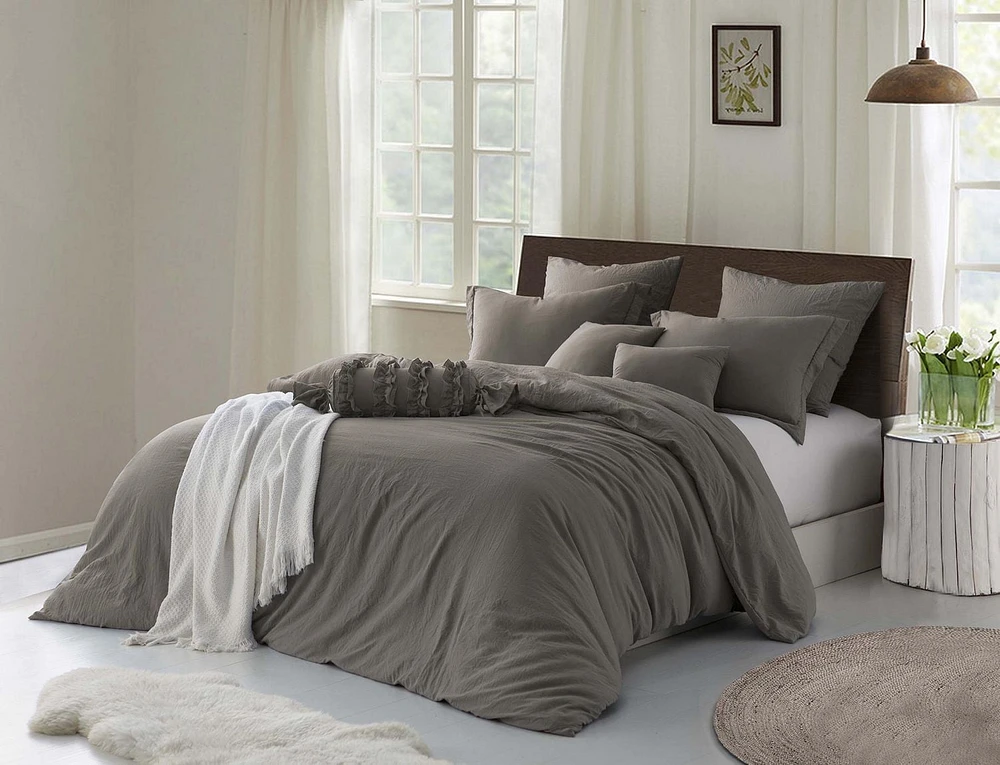 Ensemble de housse de couette en tissu froissé naturel ultra doux - Fermeture éclair