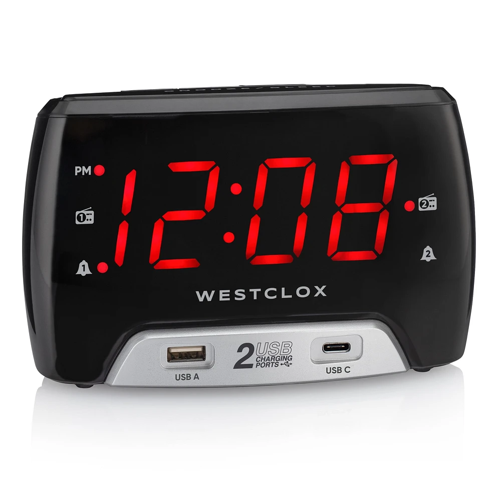 WESTCLOX CR W 2 USB Radio-réveil WESTCLOX avec 2 ports de chargement USB