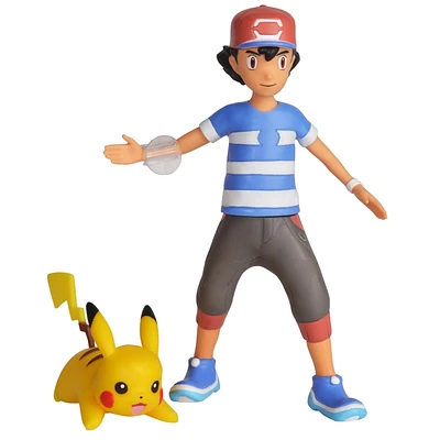 Figurine d’action vedette Pokémon de 11,4 cm (4,5 po) – Ash avec Pikachu de 5 cm (2 po)