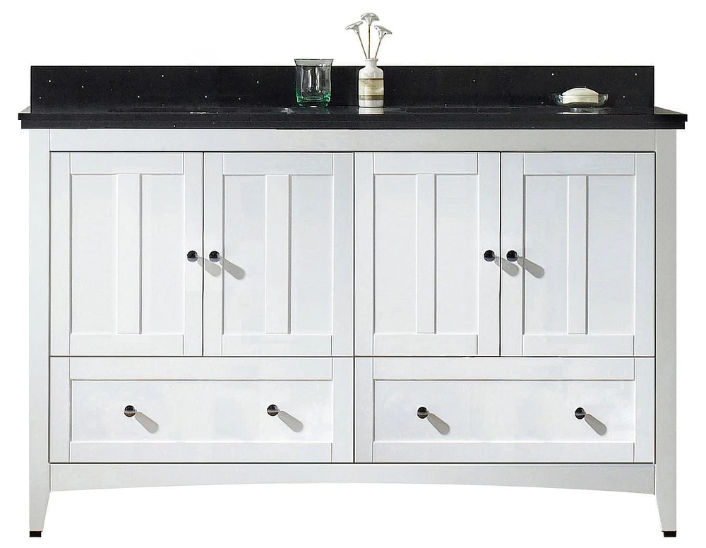 American Imaginations 36-in. W Floor Mount White Vanity Set For 3H4-in. Drilling Black Galaxy Top Biscuit UM Sink AI-17716