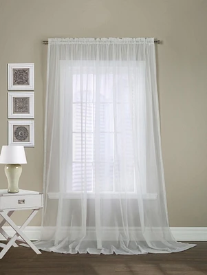 Tulle, panneau de rideau style européen transparent à passe à tringle 112" x 95", blanc