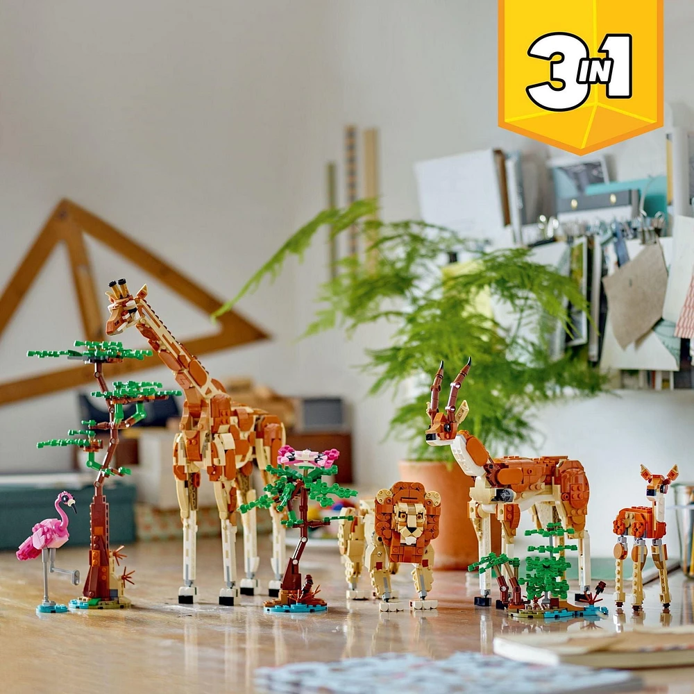 LEGO Creator 3 in 1 Wild Safari Animals, Rebuilds into 3 Different Safari Animal Figures - Giraffe Toy, Gazelle Toy or Lion Toy, Nature Toy, Building Set for Kids Ages 9 Years Old and Up, 31150, Includes 780 Pieces, Ages 9+