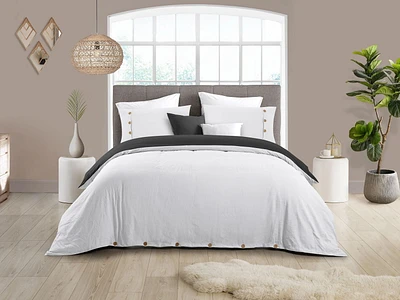 Ensemble de housse de couette réversible en tissu froissé naturel ultra doux - Fermeture à boutons élégante