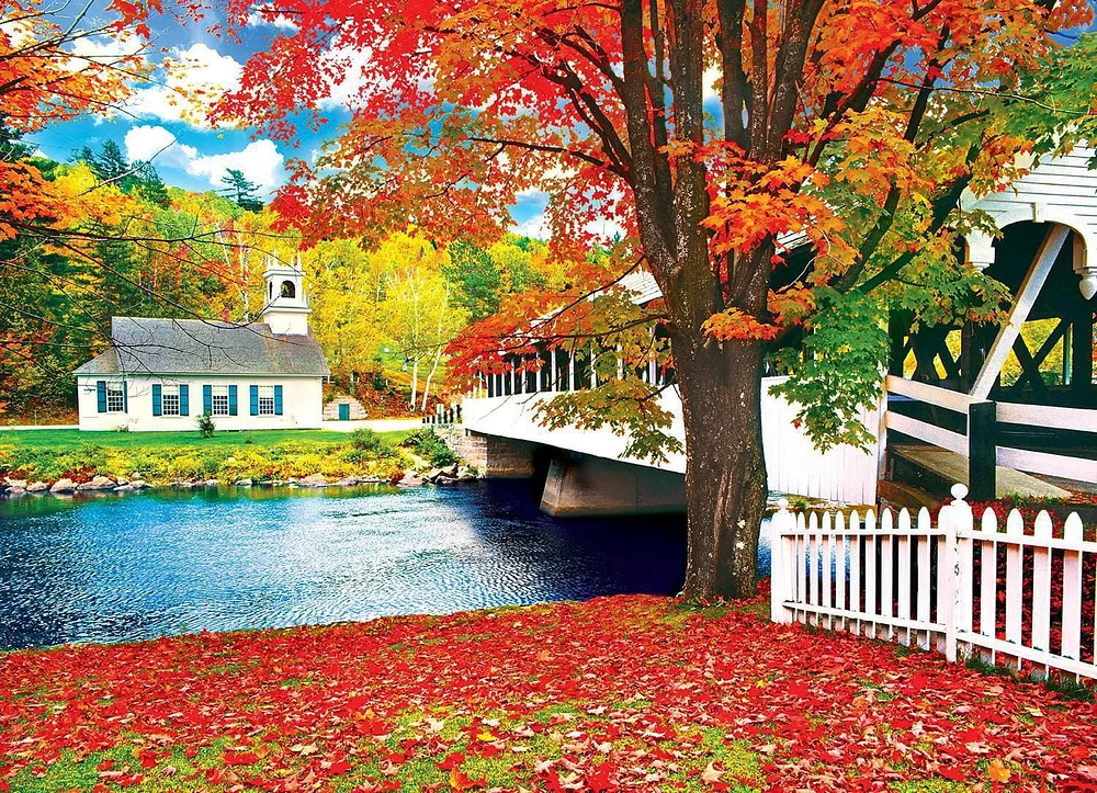Kodak 1000pc Puzzle - Pont traversant la rivière à l'église, Stark, New Hampshire (Anglais seulement)