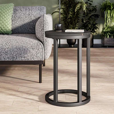 Table d'appoint d'intérieur ronde en bois d'ingénierie CorLiving Fort Worth avec base en acier en forme de C
