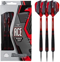Fléchettes de poignée en caoutchouc Harrows Ace  - Comprend trois fléchettes en laiton massif à pointe en acier, trois tiges Supergrip et trois empennages Marathon - 26 grammes