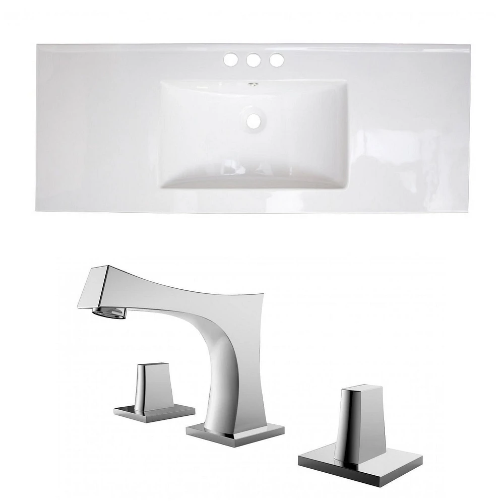 American Imaginations 23.75-in. W Floor Mount White Vanity Set For 1 Hole Drilling Beige Top Biscuit UM Sink AI-15777