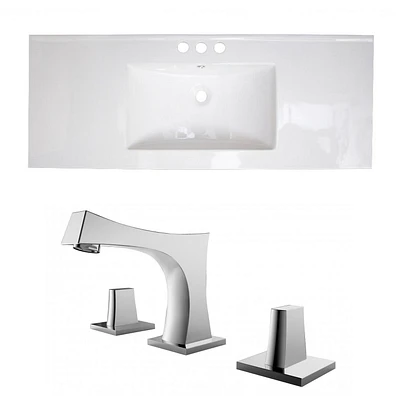 American Imaginations 23.75-in. W Floor Mount White Vanity Set For 1 Hole Drilling Beige Top Biscuit UM Sink AI-15777