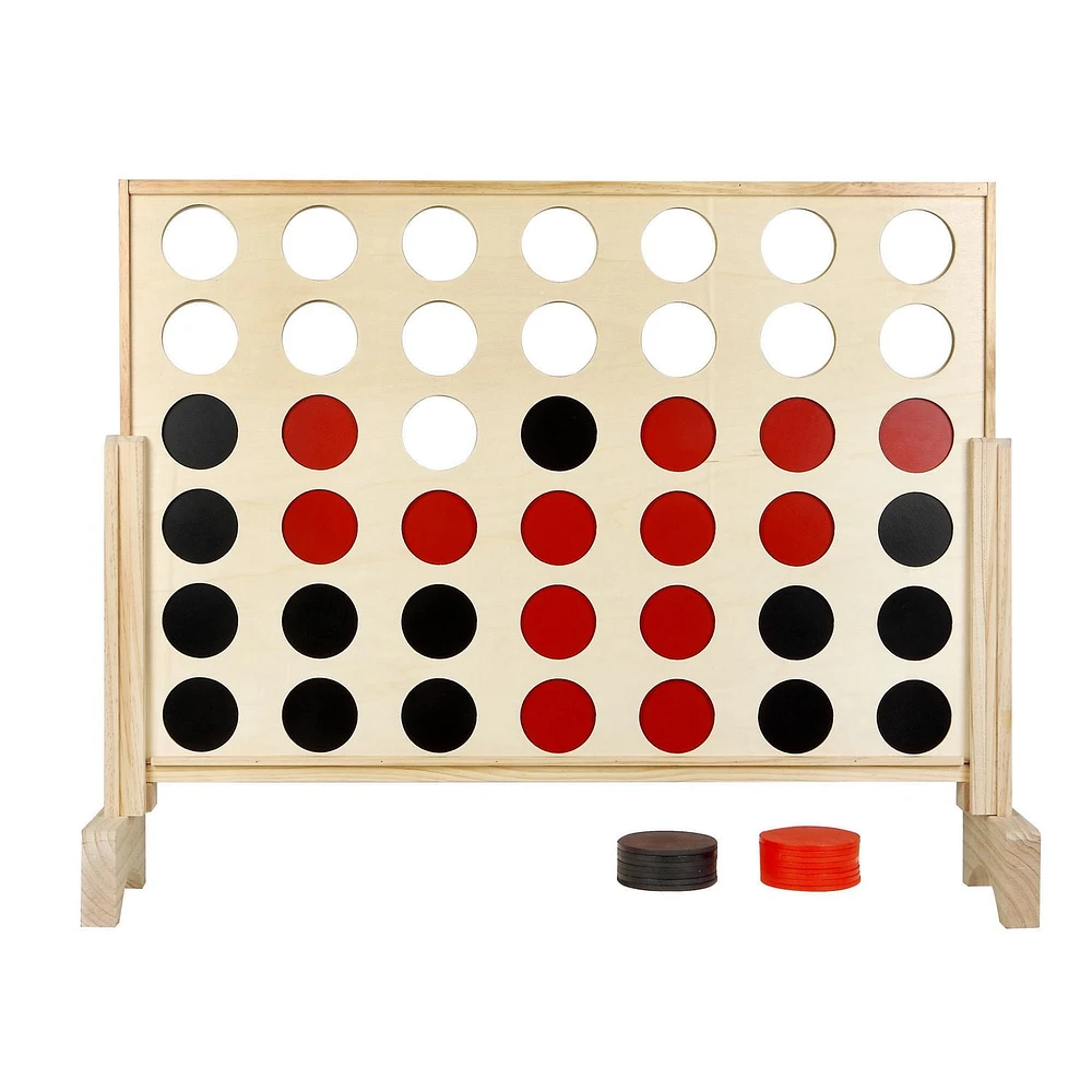 Jeu de Quatre à la suite avec plateau en bois en pin robuste et 42 disques - 31.5 pouces de Large