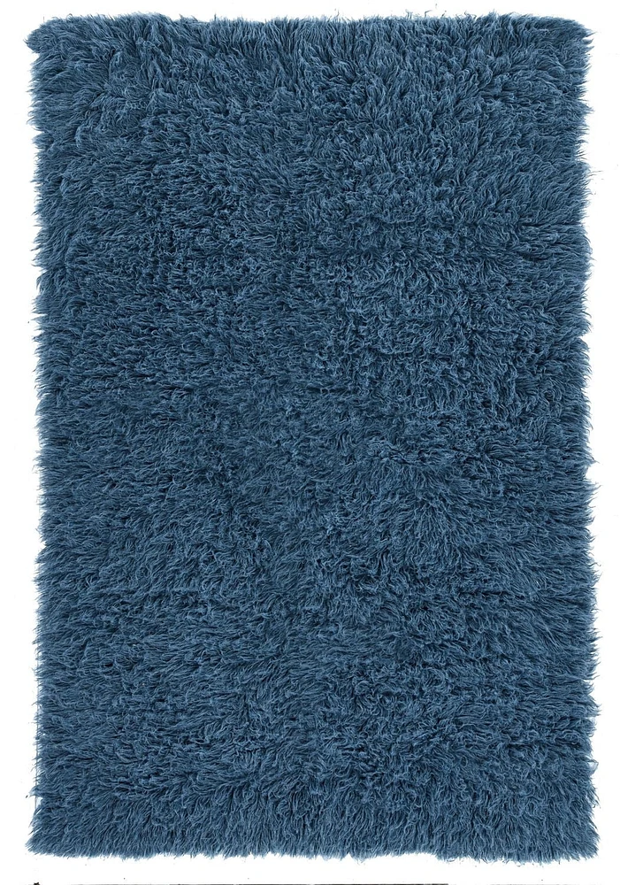 New Flokati 1400gr 2'4" x 4'8" Accent Rug, Denim Blue