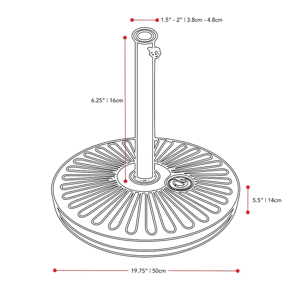 CorLiving Parasol de jardin rond de 3 m avec rabats latéraux, structure en acier et base ronde remplissable