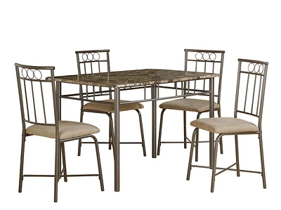 Monarch Specialties Dining Table Set, 5pcs Set, Small, 48" Rectangular, Faux Marble, Kitchen, Metal, Laminate, Brown Marble Look, Contemporary, Modern