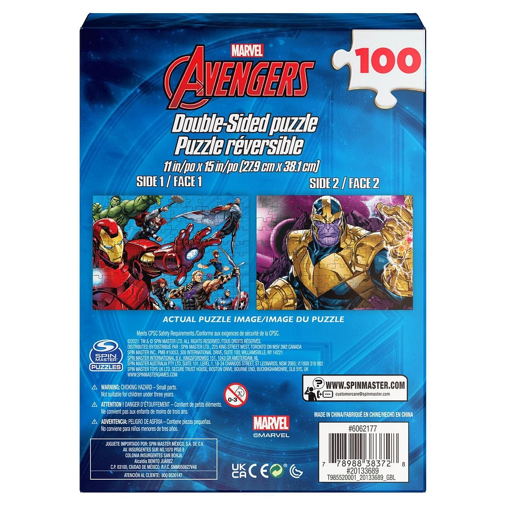 Marvel Avengers, puzzle réversible de 100 pièces Hulk Thanos Iron Man Thor Black Widow Captain America, pour les enfants à partir de 6 ans