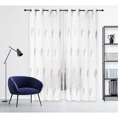 Safdie & Co. Panneau de Rideau Brodé Double Feuille 84L Gris Glacier Blanc