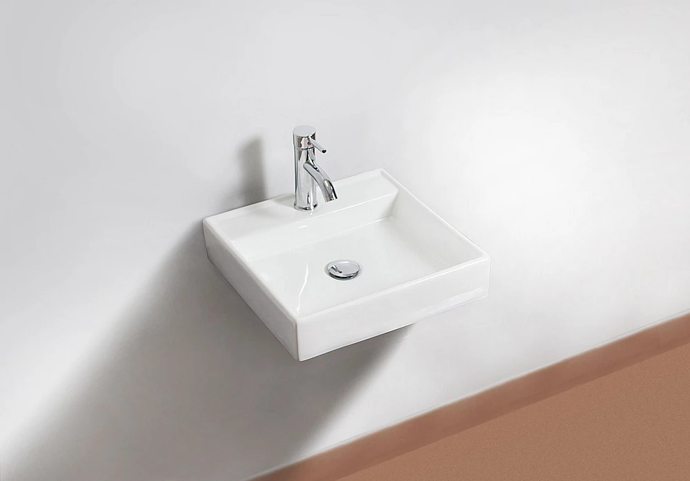 American Imaginations AI-30705 17,5 pouces Vaisseau blanc de bâti de mur de W pour le perçage de centre de 1 trou