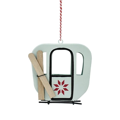 Vacances hiver Chalet métal Ski gondole ornement, bleu