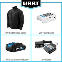 HART Ensemble de veste chauffante pour homme de 20 volts pour travaux moyens avec batterie, noire, M-XL