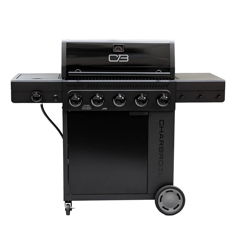 Barbecue à gaz Performance Series FlavorMax 5 brûleurs avec armoire, brûleur latéral et plaque de cuisson de 12 pouces.
