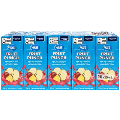 Boisson Punch Aux Fruits Great Value 10x200mL