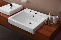 American Imaginations 20.5-in. W Semi-Recessed White Bathroom Vessel Sink Set For 3H8-in. Center Faucet AI-22437