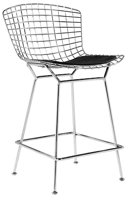 Plata Import - Tabouret Bertoia en Chrome et Noir avec Coussin d'Assise