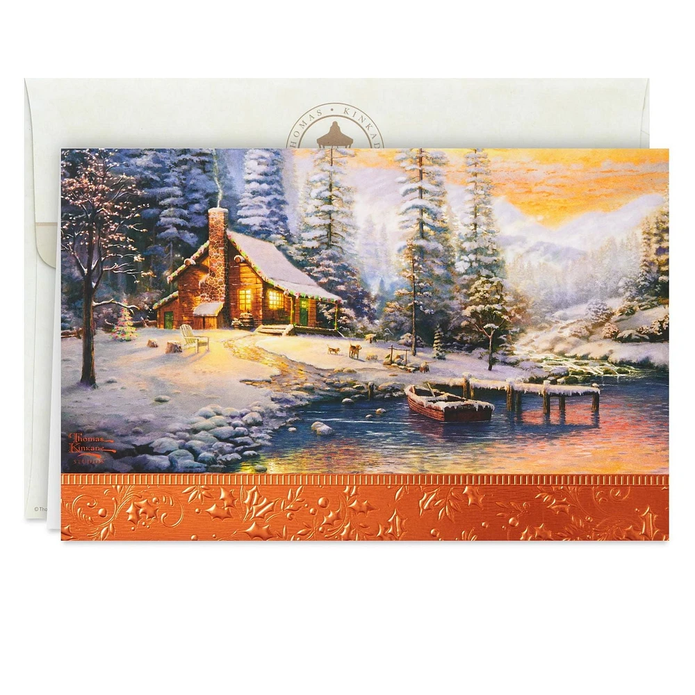 Connections from Hallmark Boxed Christmas Cards (Thomas Kinkade Log Cabin in the Woods), 24 ct.