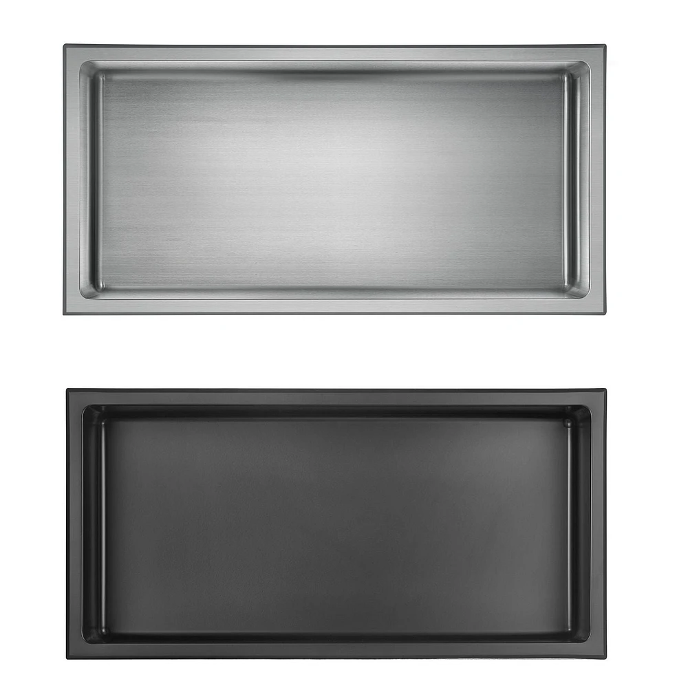 Niche de douche murale d'akuaplus® 12 po x 24 po, fait en acier inoxydable .