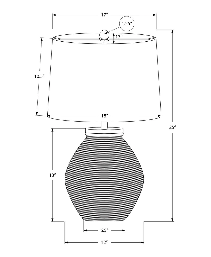 Monarch Specialties  Luminaire, 25"h, Lampe De Table, Béton Noir, Teinte Ivoire / Crème, Contemporain