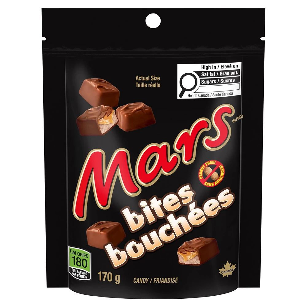 MARS, Bouchées de chocolat sans arachides, Sachet, 170 g MARS BITES 170G