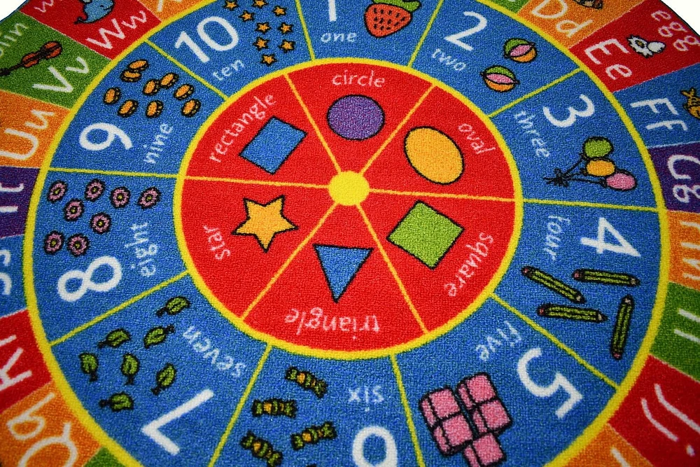 KC Cubs Playtime Collection ABC Alphabet, Numbers and Shapes Educational Learning & Game Round Circle Area Rug Carpet for Kids and Children Bedrooms and Playroom