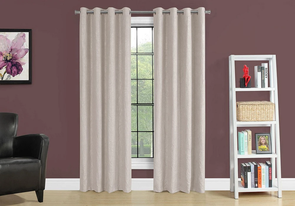 Monarch Specialties Rideau, Ensemble 2pcs, 54"w X 95"l, Obscurcissement De La Pièce, Passe-fil, Salon, Chambre À Coucher, Cuisine, Micro Suède, Polyester, Beige, Contemporain, Moderne