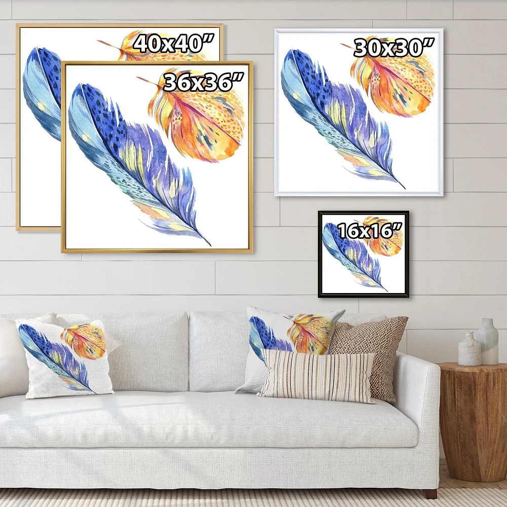 Designart Plume d'oiseau bleu coloré de l'aile ART MURAL À CADRE FLOTTÉ