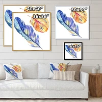 Designart Plume d'oiseau bleu coloré de l'aile ART MURAL À CADRE FLOTTÉ