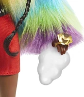 Barbie Extra Doll in Furry Rainbow Coat with Pet Poodle