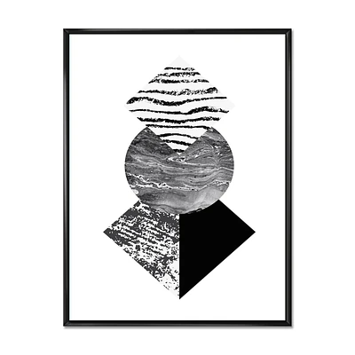 Designart Feuille de palmier tropical avec des formes géométriques abstraites I ART MURAL À CADRE FLOTTÉ