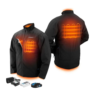 HART Ensemble de veste chauffante pour homme de 20 volts pour travaux moyens avec batterie, noire, M-XL